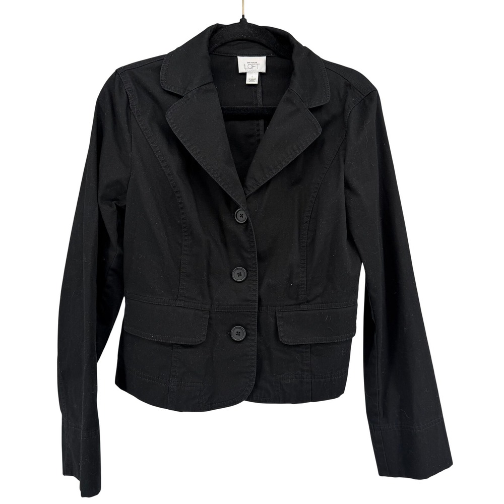 Ann Taylor Loft Black Cotton Stretch Three Button Blazer Jacket Size‎ 6